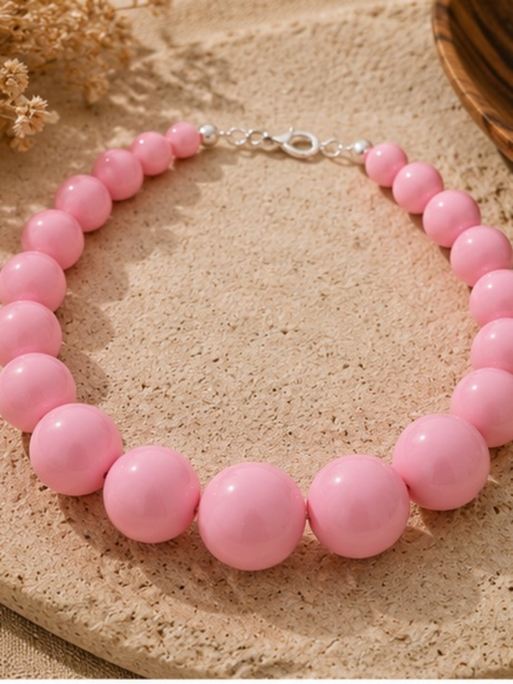 🌸Blush Pink Graduated Statement Beaded Necklace Bubble Necklace